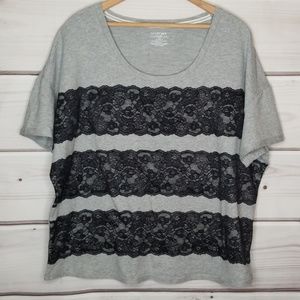 Lane Bryant Grey Tee with Black Lace Size 18/20